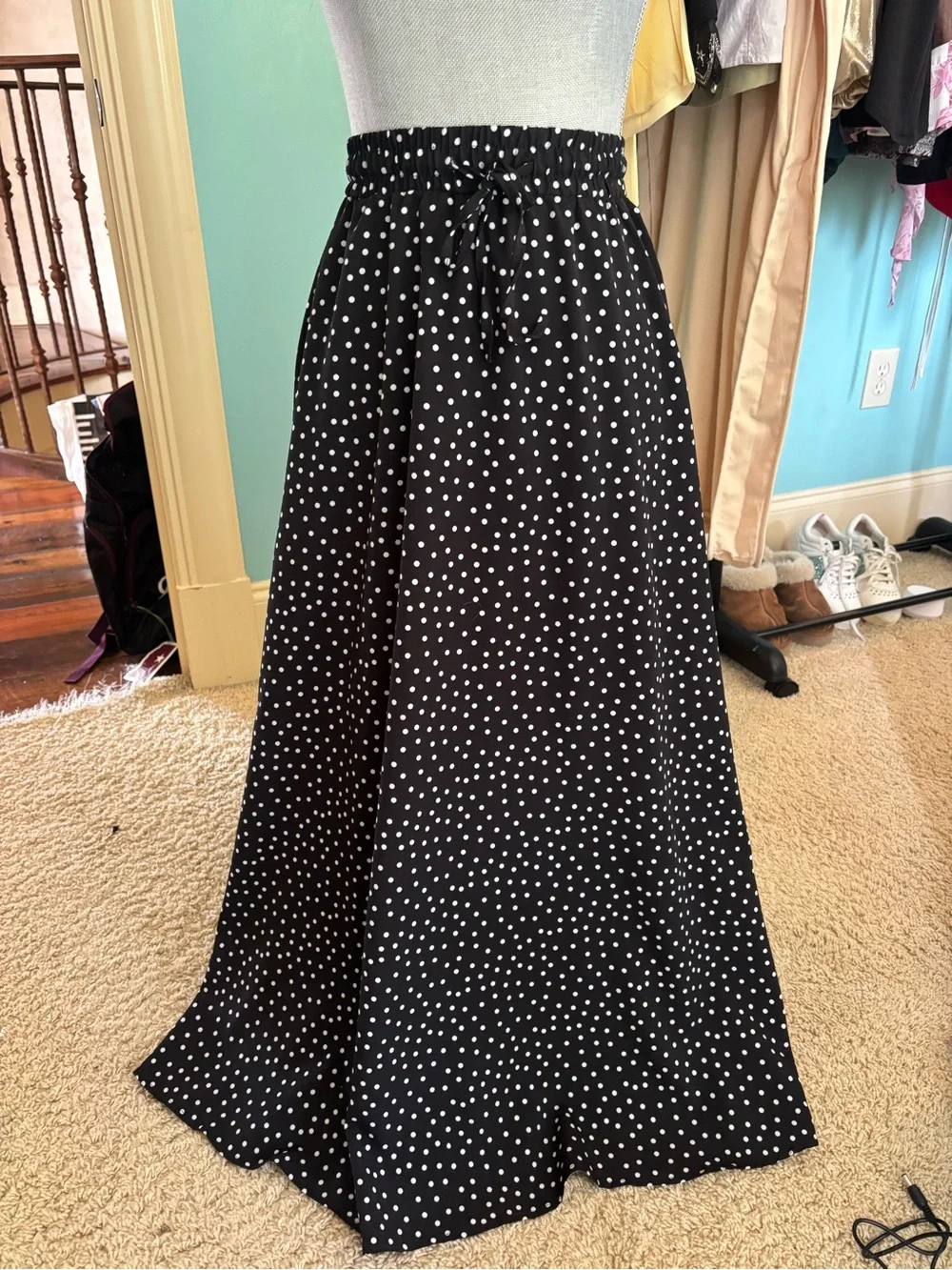 Target Black Maxi Skirt with White Polka Dots